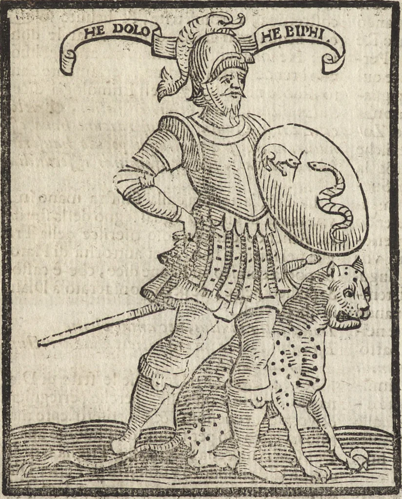 An illustration from Iconologia di Cesare Ripa perugino, caualier de' santi Mauritio & Lazaro. Divisa in tre libri, ne i quali si esprimono varie imagini di virtù, vitij, passioni humane, affetti, atti, discipline, humori, elementi, corpi celesti, prouincie d'Italia, fiumi, & altre materie infinite vtili ad ogni stato di persone. Ampliata dal sig. cav. Gio. Zaratino Castellini romano in questa vltima editione di imagini & discorsi, con indici copiosi, & ricorretta, 1669, leaf 667