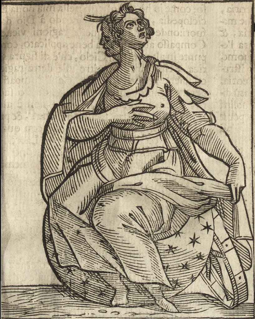 An illustration from Iconologia di Cesare Ripa perugino, caualier de' santi Mauritio & Lazaro. Divisa in tre libri, ne i quali si esprimono varie imagini di virtù, vitij, passioni humane, affetti, atti, discipline, humori, elementi, corpi celesti, prouincie d'Italia, fiumi, & altre materie infinite vtili ad ogni stato di persone. Ampliata dal sig. cav. Gio. Zaratino Castellini romano in questa vltima editione di imagini & discorsi, con indici copiosi, & ricorretta, 1669, leaf 688