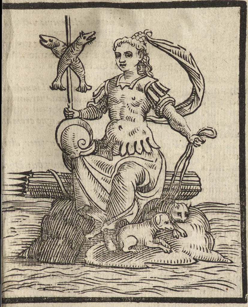 An illustration from Iconologia di Cesare Ripa perugino, caualier de' santi Mauritio & Lazaro. Divisa in tre libri, ne i quali si esprimono varie imagini di virtù, vitij, passioni humane, affetti, atti, discipline, humori, elementi, corpi celesti, prouincie d'Italia, fiumi, & altre materie infinite vtili ad ogni stato di persone. Ampliata dal sig. cav. Gio. Zaratino Castellini romano in questa vltima editione di imagini & discorsi, con indici copiosi, & ricorretta, 1669, leaf 692