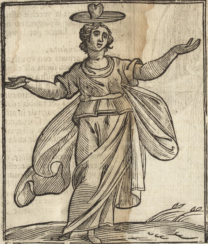 An illustration from Iconologia di Cesare Ripa perugino, caualier de' santi Mauritio & Lazaro. Divisa in tre libri, ne i quali si esprimono varie imagini di virtù, vitij, passioni humane, affetti, atti, discipline, humori, elementi, corpi celesti, prouincie d'Italia, fiumi, & altre materie infinite vtili ad ogni stato di persone. Ampliata dal sig. cav. Gio. Zaratino Castellini romano in questa vltima editione di imagini & discorsi, con indici copiosi, & ricorretta, 1669, leaf 707