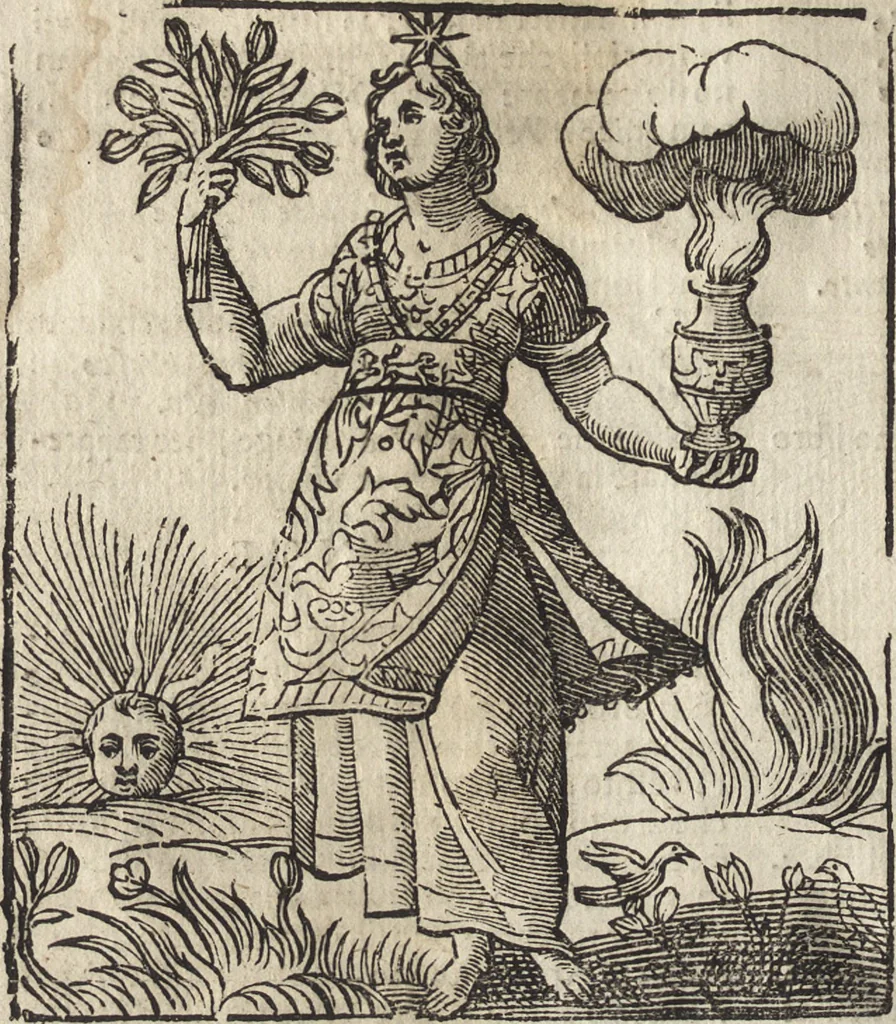 An illustration from Iconologia di Cesare Ripa perugino, caualier de' santi Mauritio & Lazaro. Divisa in tre libri, ne i quali si esprimono varie imagini di virtù, vitij, passioni humane, affetti, atti, discipline, humori, elementi, corpi celesti, prouincie d'Italia, fiumi, & altre materie infinite vtili ad ogni stato di persone. Ampliata dal sig. cav. Gio. Zaratino Castellini romano in questa vltima editione di imagini & discorsi, con indici copiosi, & ricorretta, 1669, leaf 721