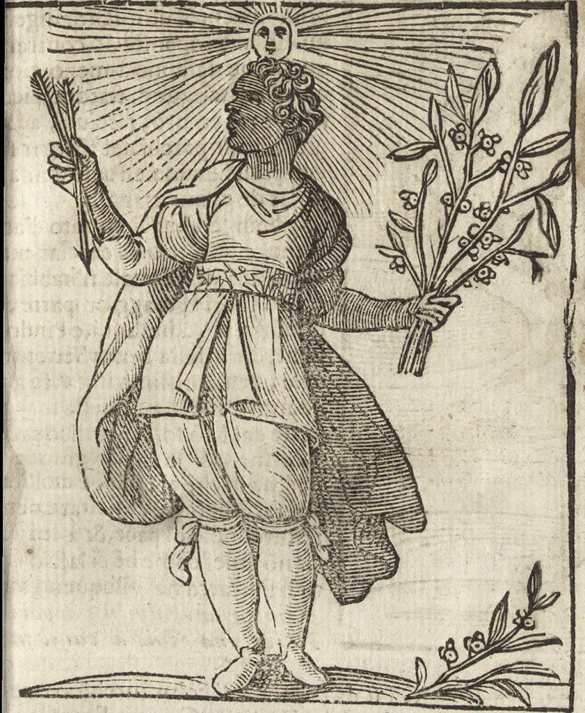 An illustration from Iconologia di Cesare Ripa perugino, caualier de' santi Mauritio & Lazaro. Divisa in tre libri, ne i quali si esprimono varie imagini di virtù, vitij, passioni humane, affetti, atti, discipline, humori, elementi, corpi celesti, prouincie d'Italia, fiumi, & altre materie infinite vtili ad ogni stato di persone. Ampliata dal sig. cav. Gio. Zaratino Castellini romano in questa vltima editione di imagini & discorsi, con indici copiosi, & ricorretta, 1669, leaf 722