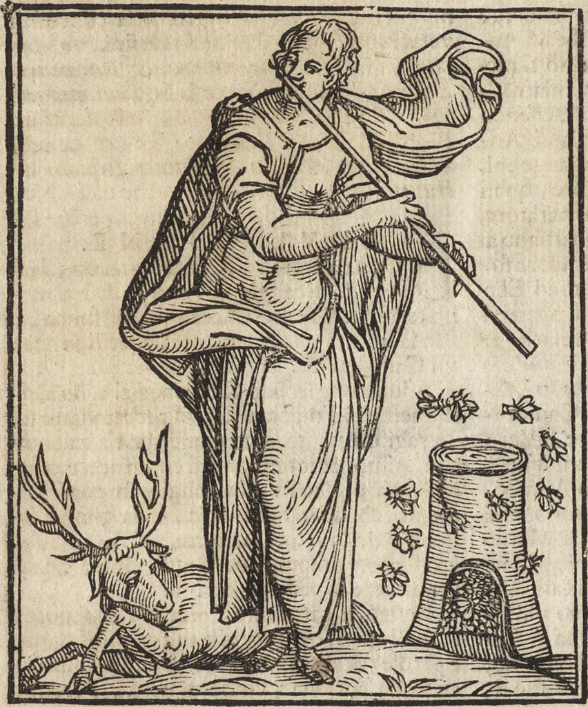 An illustration from Iconologia di Cesare Ripa perugino, caualier de' santi Mauritio & Lazaro. Divisa in tre libri, ne i quali si esprimono varie imagini di virtù, vitij, passioni humane, affetti, atti, discipline, humori, elementi, corpi celesti, prouincie d'Italia, fiumi, & altre materie infinite vtili ad ogni stato di persone. Ampliata dal sig. cav. Gio. Zaratino Castellini romano in questa vltima editione di imagini & discorsi, con indici copiosi, & ricorretta, 1669, leaf 73