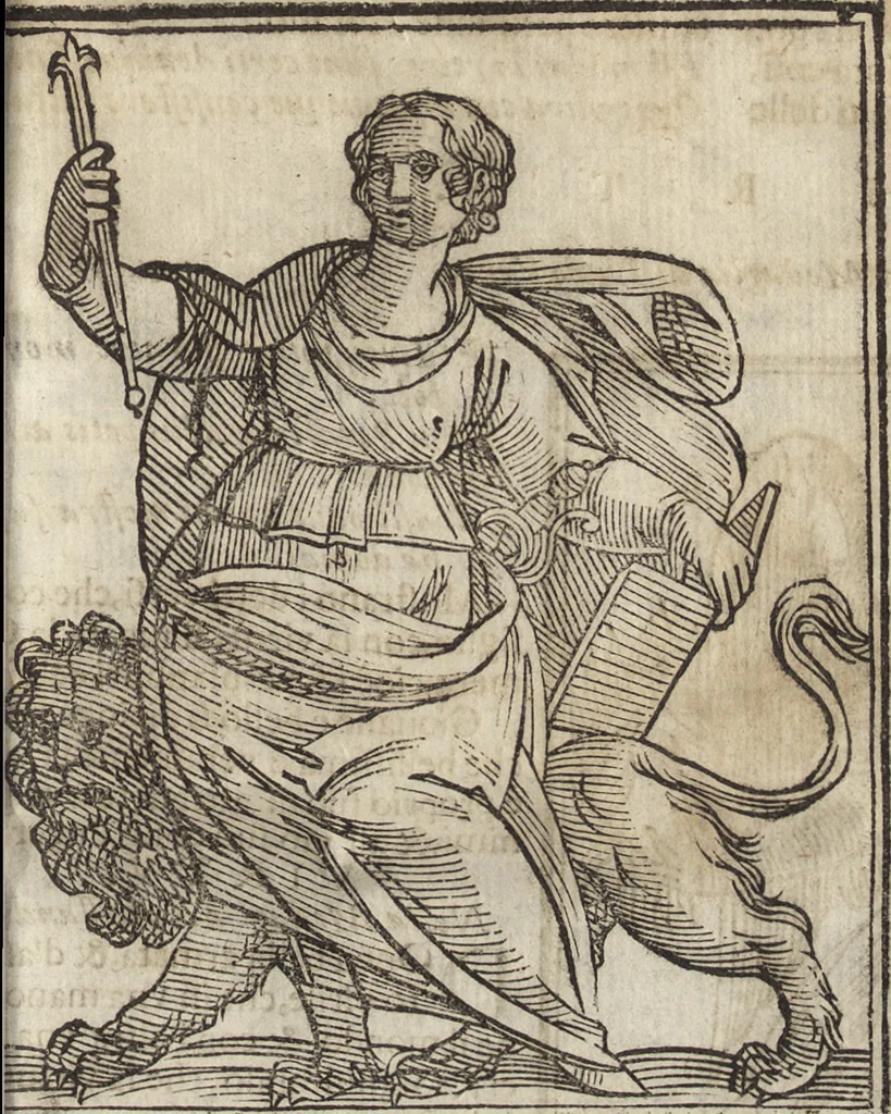 An illustration from Iconologia di Cesare Ripa perugino, caualier de' santi Mauritio & Lazaro. Divisa in tre libri, ne i quali si esprimono varie imagini di virtù, vitij, passioni humane, affetti, atti, discipline, humori, elementi, corpi celesti, prouincie d'Italia, fiumi, & altre materie infinite vtili ad ogni stato di persone. Ampliata dal sig. cav. Gio. Zaratino Castellini romano in questa vltima editione di imagini & discorsi, con indici copiosi, & ricorretta, 1669, leaf 734