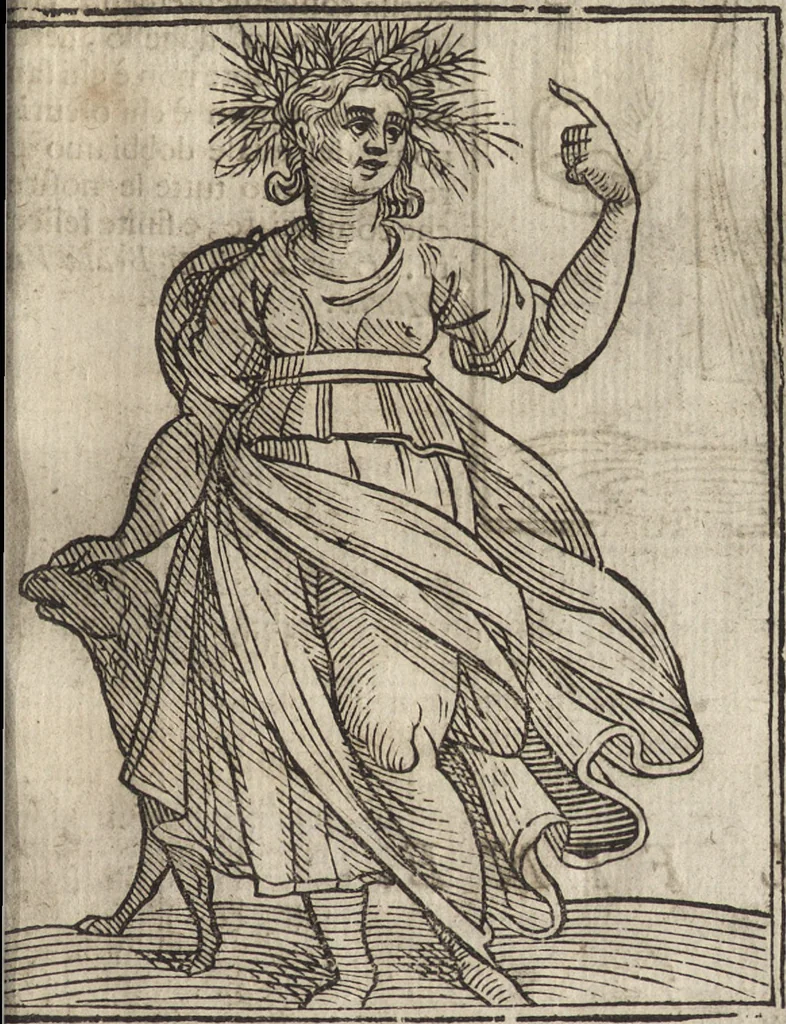 An illustration from Iconologia di Cesare Ripa perugino, caualier de' santi Mauritio & Lazaro. Divisa in tre libri, ne i quali si esprimono varie imagini di virtù, vitij, passioni humane, affetti, atti, discipline, humori, elementi, corpi celesti, prouincie d'Italia, fiumi, & altre materie infinite vtili ad ogni stato di persone. Ampliata dal sig. cav. Gio. Zaratino Castellini romano in questa vltima editione di imagini & discorsi, con indici copiosi, & ricorretta, 1669, leaf 748