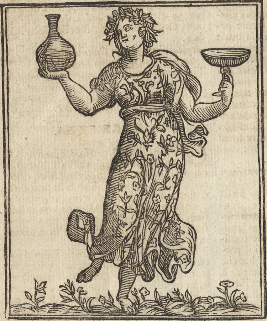 An illustration from Iconologia di Cesare Ripa perugino, caualier de' santi Mauritio & Lazaro. Divisa in tre libri, ne i quali si esprimono varie imagini di virtù, vitij, passioni humane, affetti, atti, discipline, humori, elementi, corpi celesti, prouincie d'Italia, fiumi, & altre materie infinite vtili ad ogni stato di persone. Ampliata dal sig. cav. Gio. Zaratino Castellini romano in questa vltima editione di imagini & discorsi, con indici copiosi, & ricorretta, 1669, leaf 79