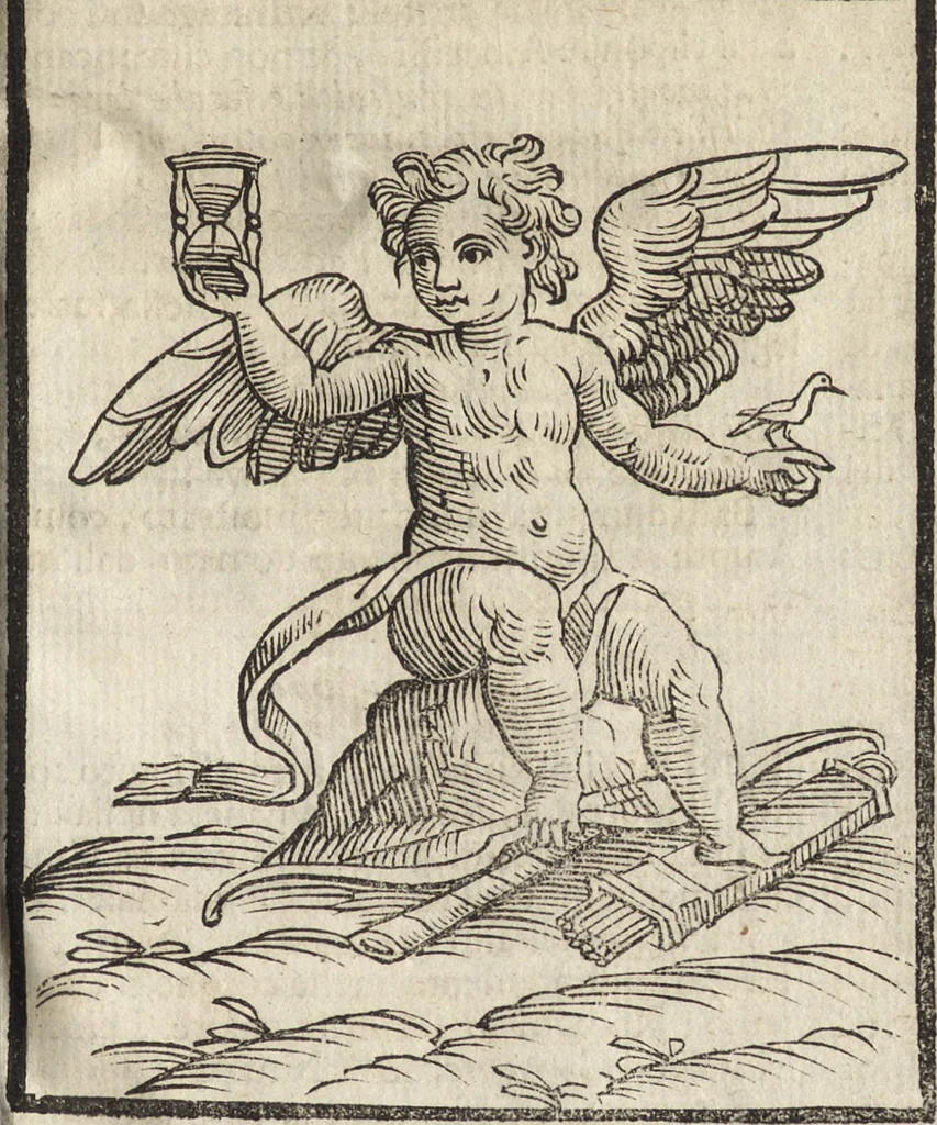 An illustration from Iconologia di Cesare Ripa perugino, caualier de' santi Mauritio & Lazaro. Divisa in tre libri, ne i quali si esprimono varie imagini di virtù, vitij, passioni humane, affetti, atti, discipline, humori, elementi, corpi celesti, prouincie d'Italia, fiumi, & altre materie infinite vtili ad ogni stato di persone. Ampliata dal sig. cav. Gio. Zaratino Castellini romano in questa vltima editione di imagini & discorsi, con indici copiosi, & ricorretta, 1669, leaf 90