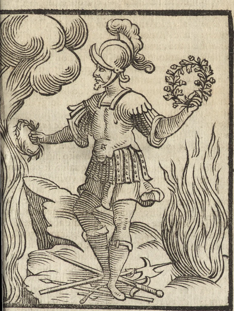 An illustration from Iconologia di Cesare Ripa perugino, caualier de' santi Mauritio & Lazaro. Divisa in tre libri, ne i quali si esprimono varie imagini di virtù, vitij, passioni humane, affetti, atti, discipline, humori, elementi, corpi celesti, prouincie d'Italia, fiumi, & altre materie infinite vtili ad ogni stato di persone. Ampliata dal sig. cav. Gio. Zaratino Castellini romano in questa vltima editione di imagini & discorsi, con indici copiosi, & ricorretta, 1669, leaf 92