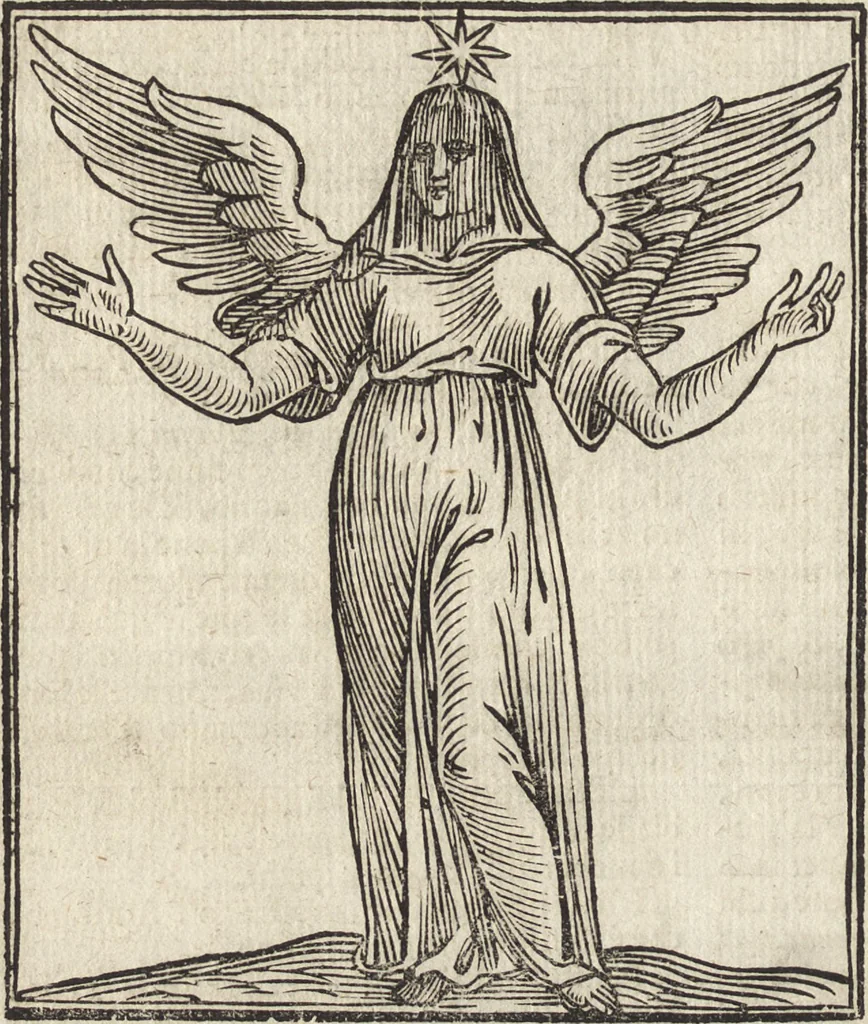 An illustration from Iconologia di Cesare Ripa perugino, caualier de' santi Mauritio & Lazaro. Divisa in tre libri, ne i quali si esprimono varie imagini di virtù, vitij, passioni humane, affetti, atti, discipline, humori, elementi, corpi celesti, prouincie d'Italia, fiumi, & altre materie infinite vtili ad ogni stato di persone. Ampliata dal sig. cav. Gio. Zaratino Castellini romano in questa vltima editione di imagini & discorsi, con indici copiosi, & ricorretta, 1669, leaf 97