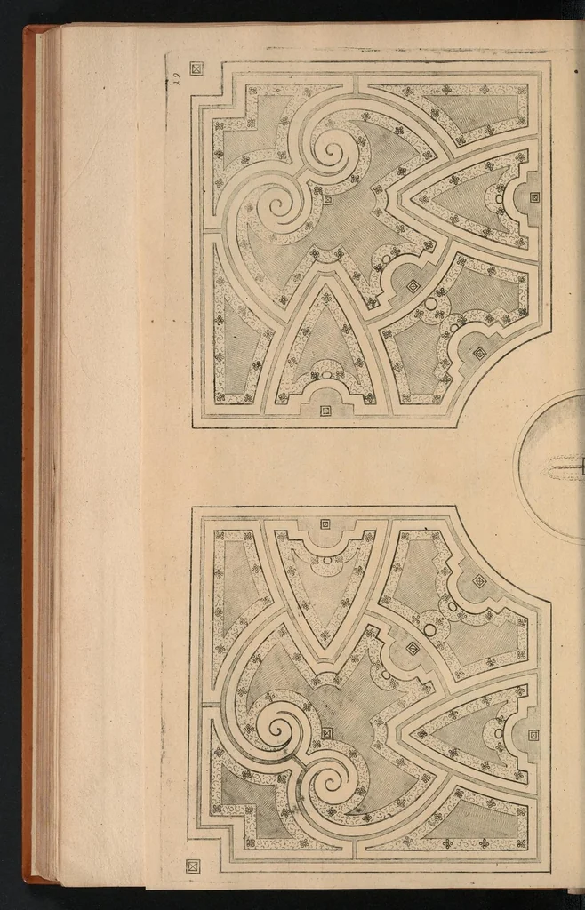An illustration from Le jardin de plaisir : contenant plusieurs desseins de jardinage tant parterres en broderie, compartiments de gazon, que bosquets & autres : avec vn abbregé de l'agriculture, touchant ce qui peut estre le plus vtile & necessaire a la construction & accompagnement dudict jardin de plaisir : composé & divisé en onze chapitres, 1651, leaf 169