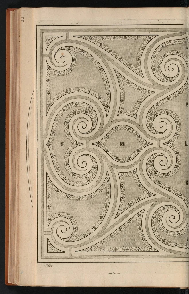 An illustration from Le jardin de plaisir : contenant plusieurs desseins de jardinage tant parterres en broderie, compartiments de gazon, que bosquets & autres : avec vn abbregé de l'agriculture, touchant ce qui peut estre le plus vtile & necessaire a la construction & accompagnement dudict jardin de plaisir : composé & divisé en onze chapitres, 1651, leaf 185