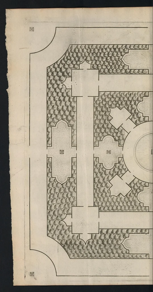 An illustration from Le jardin de plaisir : contenant plusieurs desseins de jardinage tant parterres en broderie, compartiments de gazon, que bosquets & autres : avec vn abbregé de l'agriculture, touchant ce qui peut estre le plus vtile & necessaire a la construction & accompagnement dudict jardin de plaisir : composé & divisé en onze chapitres, 1651, leaf 193
