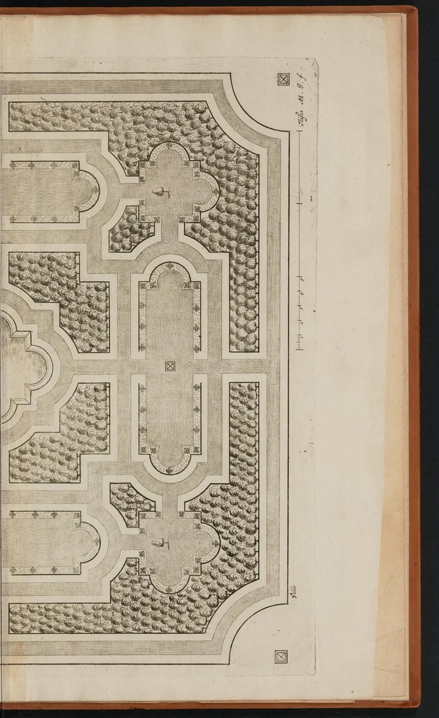 An illustration from Le jardin de plaisir : contenant plusieurs desseins de jardinage tant parterres en broderie, compartiments de gazon, que bosquets & autres : avec vn abbregé de l'agriculture, touchant ce qui peut estre le plus vtile & necessaire a la construction & accompagnement dudict jardin de plaisir : composé & divisé en onze chapitres, 1651, leaf 198