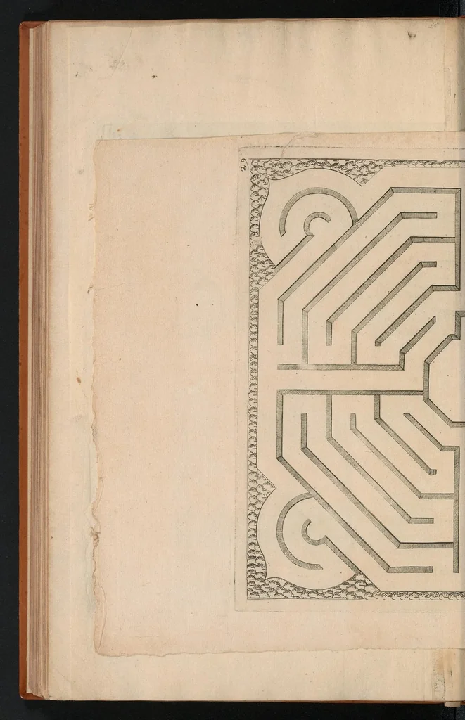 An illustration from Le jardin de plaisir : contenant plusieurs desseins de jardinage tant parterres en broderie, compartiments de gazon, que bosquets & autres : avec vn abbregé de l'agriculture, touchant ce qui peut estre le plus vtile & necessaire a la construction & accompagnement dudict jardin de plaisir : composé & divisé en onze chapitres, 1651, leaf 209