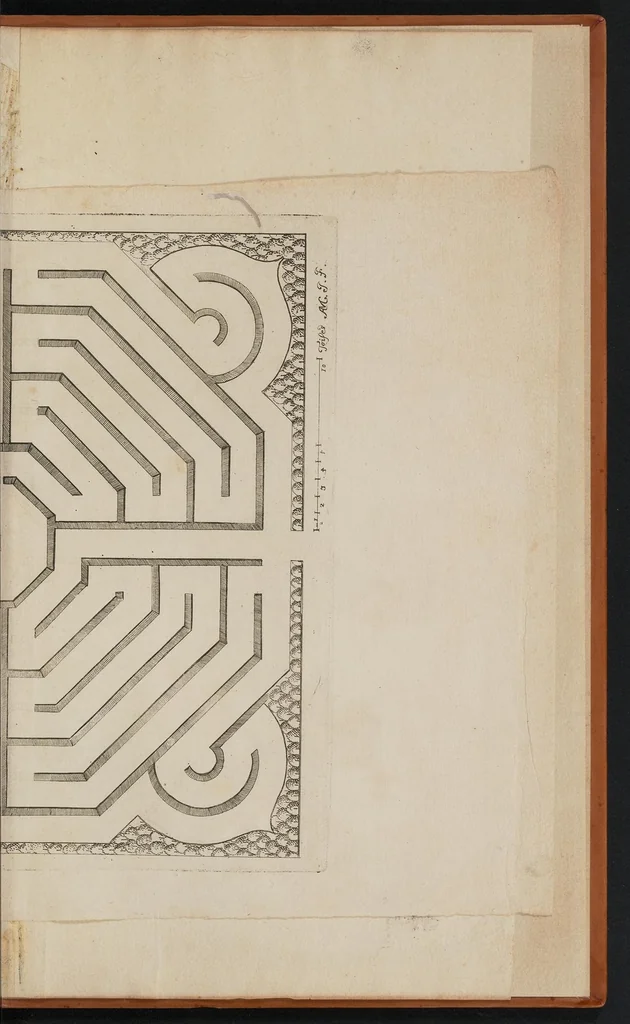An illustration from Le jardin de plaisir : contenant plusieurs desseins de jardinage tant parterres en broderie, compartiments de gazon, que bosquets & autres : avec vn abbregé de l'agriculture, touchant ce qui peut estre le plus vtile & necessaire a la construction & accompagnement dudict jardin de plaisir : composé & divisé en onze chapitres, 1651, leaf 210