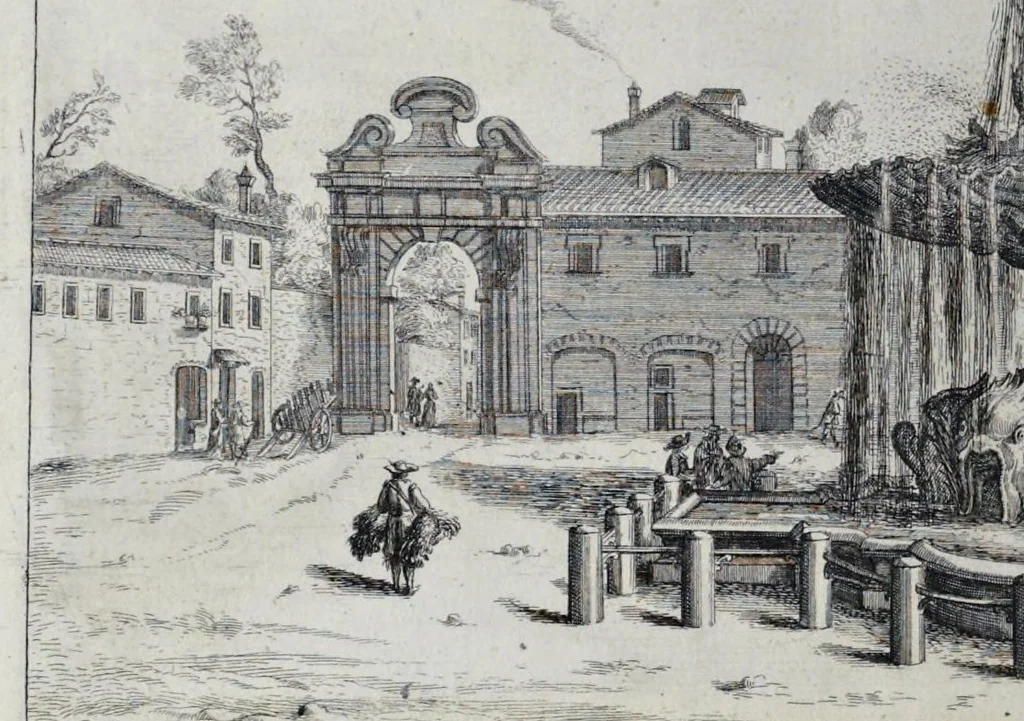An illustration from L'Academia todesca della architectura, scultura & pittura, oder, Teutsche Academie der Edlen Bau- Bild- und Mahlerey-Künste : darinn enthalten ein gründlicher Unterricht von dieser dreyer Künste Eigenschaft, Lehr-Sätzen und Geheimnissen, von den Bau-Steinen und fünferley Bau-Arten, von den Statuen und ihrer Zugehör, von der Erfind- und Zeichnung ... neben aller Egyptischen, Griechischen, Römischen, Italiänischen, Hoch- und Nieder-Teutschen, auch anderer alten und neuen Virtuosen, Leben und fürnehmsten Kunst-Werken beschrieben : auch mit 38 Platten von der Architectur, 68 Alt-Römischen Statuen, ganz und halben Bildern, 74 Medaglionen, 180 Contrafäten durch die Hand der bästen heutigen Künstlere in Kupfer gezieret, 1675, leaf 159