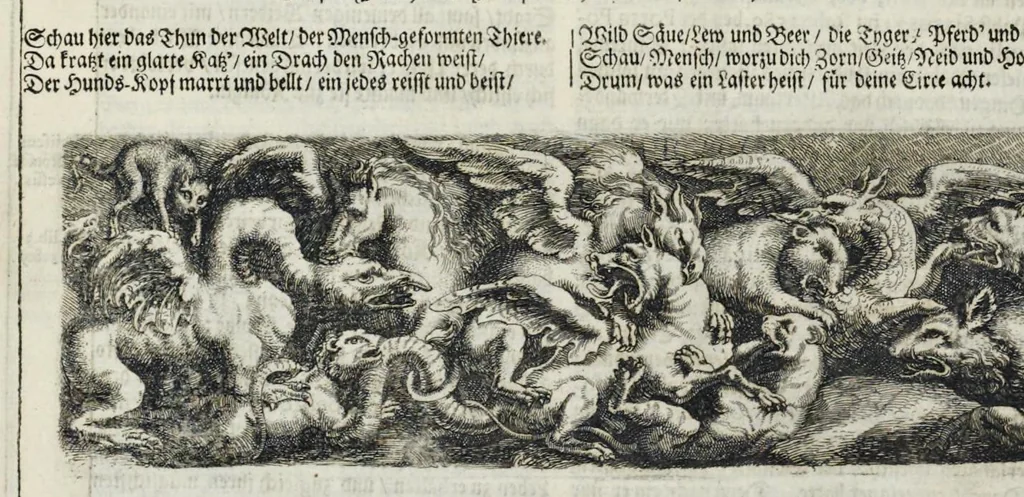 An illustration from L'Academia todesca della architectura, scultura & pittura, oder, Teutsche Academie der Edlen Bau- Bild- und Mahlerey-Künste : darinn enthalten ein gründlicher Unterricht von dieser dreyer Künste Eigenschaft, Lehr-Sätzen und Geheimnissen, von den Bau-Steinen und fünferley Bau-Arten, von den Statuen und ihrer Zugehör, von der Erfind- und Zeichnung ... neben aller Egyptischen, Griechischen, Römischen, Italiänischen, Hoch- und Nieder-Teutschen, auch anderer alten und neuen Virtuosen, Leben und fürnehmsten Kunst-Werken beschrieben : auch mit 38 Platten von der Architectur, 68 Alt-Römischen Statuen, ganz und halben Bildern, 74 Medaglionen, 180 Contrafäten durch die Hand der bästen heutigen Künstlere in Kupfer gezieret, 1675, leaf 271