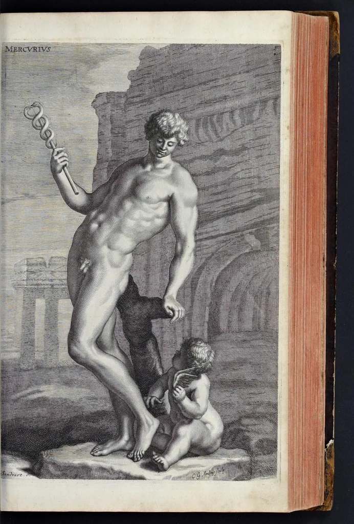 An illustration from L'Academia todesca della architectura, scultura & pittura, oder, Teutsche Academie der Edlen Bau- Bild- und Mahlerey-Künste : darinn enthalten ein gründlicher Unterricht von dieser dreyer Künste Eigenschaft, Lehr-Sätzen und Geheimnissen, von den Bau-Steinen und fünferley Bau-Arten, von den Statuen und ihrer Zugehör, von der Erfind- und Zeichnung ... neben aller Egyptischen, Griechischen, Römischen, Italiänischen, Hoch- und Nieder-Teutschen, auch anderer alten und neuen Virtuosen, Leben und fürnehmsten Kunst-Werken beschrieben : auch mit 38 Platten von der Architectur, 68 Alt-Römischen Statuen, ganz und halben Bildern, 74 Medaglionen, 180 Contrafäten durch die Hand der bästen heutigen Künstlere in Kupfer gezieret, 1675, leaf 312