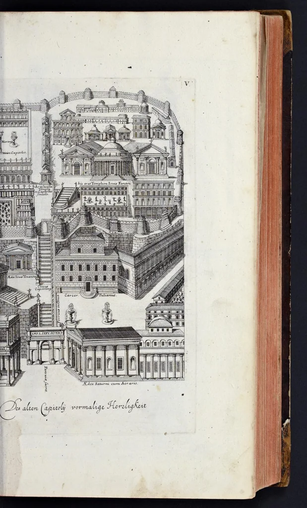 An illustration from L'Academia todesca della architectura, scultura & pittura, oder, Teutsche Academie der Edlen Bau- Bild- und Mahlerey-Künste : darinn enthalten ein gründlicher Unterricht von dieser dreyer Künste Eigenschaft, Lehr-Sätzen und Geheimnissen, von den Bau-Steinen und fünferley Bau-Arten, von den Statuen und ihrer Zugehör, von der Erfind- und Zeichnung ... neben aller Egyptischen, Griechischen, Römischen, Italiänischen, Hoch- und Nieder-Teutschen, auch anderer alten und neuen Virtuosen, Leben und fürnehmsten Kunst-Werken beschrieben : auch mit 38 Platten von der Architectur, 68 Alt-Römischen Statuen, ganz und halben Bildern, 74 Medaglionen, 180 Contrafäten durch die Hand der bästen heutigen Künstlere in Kupfer gezieret, 1675, leaf 34