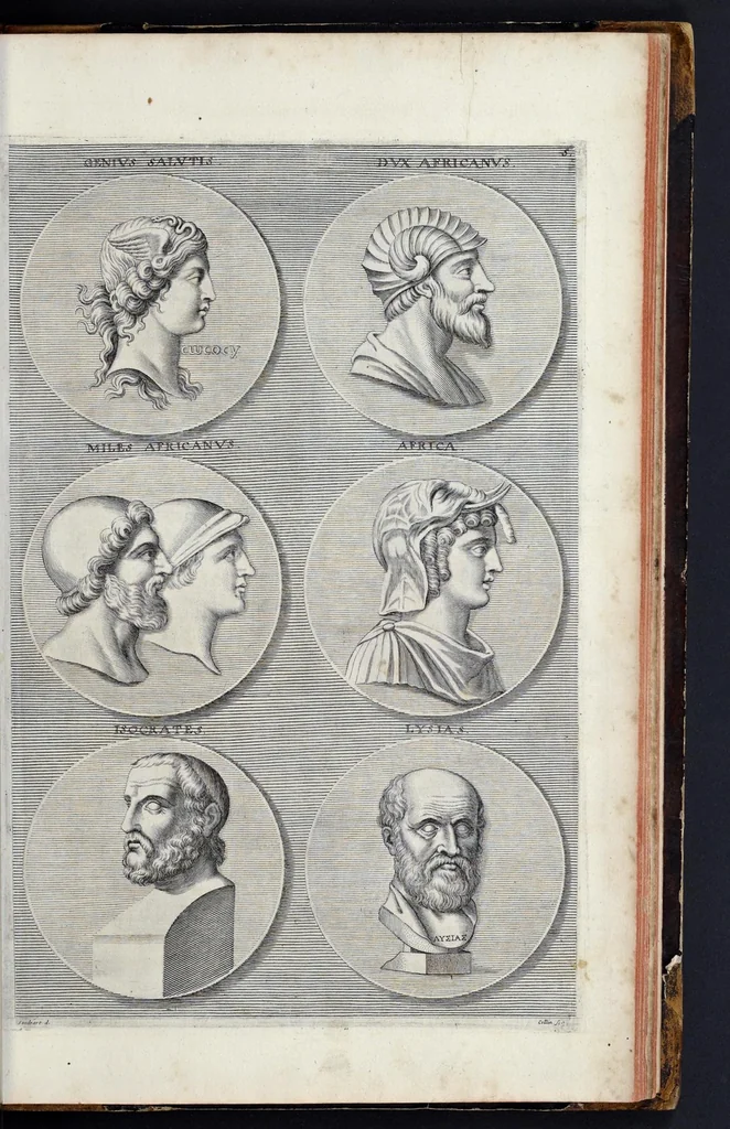 An illustration from L'Academia todesca della architectura, scultura & pittura, oder, Teutsche Academie der Edlen Bau- Bild- und Mahlerey-Künste : darinn enthalten ein gründlicher Unterricht von dieser dreyer Künste Eigenschaft, Lehr-Sätzen und Geheimnissen, von den Bau-Steinen und fünferley Bau-Arten, von den Statuen und ihrer Zugehör, von der Erfind- und Zeichnung ... neben aller Egyptischen, Griechischen, Römischen, Italiänischen, Hoch- und Nieder-Teutschen, auch anderer alten und neuen Virtuosen, Leben und fürnehmsten Kunst-Werken beschrieben : auch mit 38 Platten von der Architectur, 68 Alt-Römischen Statuen, ganz und halben Bildern, 74 Medaglionen, 180 Contrafäten durch die Hand der bästen heutigen Künstlere in Kupfer gezieret, 1675, leaf 602