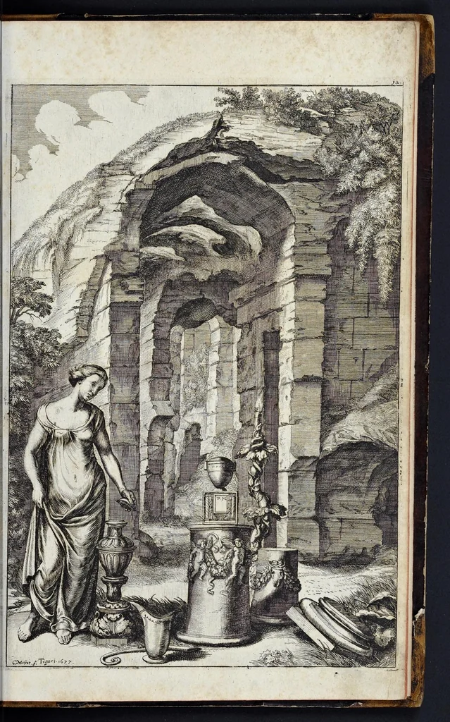 An illustration from L'Academia todesca della architectura, scultura & pittura, oder, Teutsche Academie der Edlen Bau- Bild- und Mahlerey-Künste : darinn enthalten ein gründlicher Unterricht von dieser dreyer Künste Eigenschaft, Lehr-Sätzen und Geheimnissen, von den Bau-Steinen und fünferley Bau-Arten, von den Statuen und ihrer Zugehör, von der Erfind- und Zeichnung ... neben aller Egyptischen, Griechischen, Römischen, Italiänischen, Hoch- und Nieder-Teutschen, auch anderer alten und neuen Virtuosen, Leben und fürnehmsten Kunst-Werken beschrieben : auch mit 38 Platten von der Architectur, 68 Alt-Römischen Statuen, ganz und halben Bildern, 74 Medaglionen, 180 Contrafäten durch die Hand der bästen heutigen Künstlere in Kupfer gezieret, 1675, leaf 652