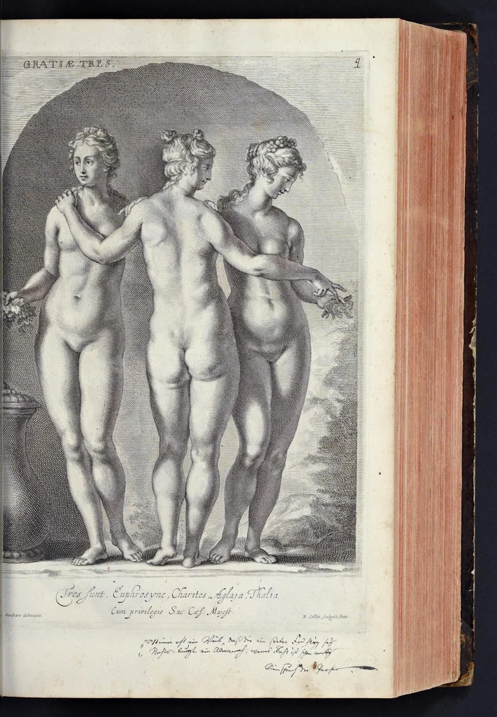 An illustration from L'Academia todesca della architectura, scultura & pittura, oder, Teutsche Academie der Edlen Bau- Bild- und Mahlerey-Künste : darinn enthalten ein gründlicher Unterricht von dieser dreyer Künste Eigenschaft, Lehr-Sätzen und Geheimnissen, von den Bau-Steinen und fünferley Bau-Arten, von den Statuen und ihrer Zugehör, von der Erfind- und Zeichnung ... neben aller Egyptischen, Griechischen, Römischen, Italiänischen, Hoch- und Nieder-Teutschen, auch anderer alten und neuen Virtuosen, Leben und fürnehmsten Kunst-Werken beschrieben : auch mit 38 Platten von der Architectur, 68 Alt-Römischen Statuen, ganz und halben Bildern, 74 Medaglionen, 180 Contrafäten durch die Hand der bästen heutigen Künstlere in Kupfer gezieret, 1675, leaf 150