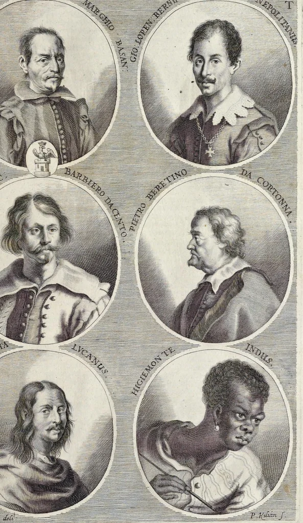 An illustration from L'Academia todesca della architectura, scultura & pittura, oder, Teutsche Academie der Edlen Bau- Bild- und Mahlerey-Künste : darinn enthalten ein gründlicher Unterricht von dieser dreyer Künste Eigenschaft, Lehr-Sätzen und Geheimnissen, von den Bau-Steinen und fünferley Bau-Arten, von den Statuen und ihrer Zugehör, von der Erfind- und Zeichnung ... neben aller Egyptischen, Griechischen, Römischen, Italiänischen, Hoch- und Nieder-Teutschen, auch anderer alten und neuen Virtuosen, Leben und fürnehmsten Kunst-Werken beschrieben : auch mit 38 Platten von der Architectur, 68 Alt-Römischen Statuen, ganz und halben Bildern, 74 Medaglionen, 180 Contrafäten durch die Hand der bästen heutigen Künstlere in Kupfer gezieret, 1675, leaf 528