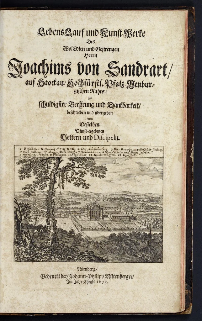 An illustration from L'Academia todesca della architectura, scultura & pittura, oder, Teutsche Academie der Edlen Bau- Bild- und Mahlerey-Künste : darinn enthalten ein gründlicher Unterricht von dieser dreyer Künste Eigenschaft, Lehr-Sätzen und Geheimnissen, von den Bau-Steinen und fünferley Bau-Arten, von den Statuen und ihrer Zugehör, von der Erfind- und Zeichnung ... neben aller Egyptischen, Griechischen, Römischen, Italiänischen, Hoch- und Nieder-Teutschen, auch anderer alten und neuen Virtuosen, Leben und fürnehmsten Kunst-Werken beschrieben : auch mit 38 Platten von der Architectur, 68 Alt-Römischen Statuen, ganz und halben Bildern, 74 Medaglionen, 180 Contrafäten durch die Hand der bästen heutigen Künstlere in Kupfer gezieret, 1675, leaf 750