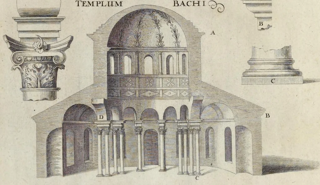 An illustration from L'Academia todesca della architectura, scultura & pittura, oder, Teutsche Academie der Edlen Bau- Bild- und Mahlerey-Künste : darinn enthalten ein gründlicher Unterricht von dieser dreyer Künste Eigenschaft, Lehr-Sätzen und Geheimnissen, von den Bau-Steinen und fünferley Bau-Arten, von den Statuen und ihrer Zugehör, von der Erfind- und Zeichnung ... neben aller Egyptischen, Griechischen, Römischen, Italiänischen, Hoch- und Nieder-Teutschen, auch anderer alten und neuen Virtuosen, Leben und fürnehmsten Kunst-Werken beschrieben : auch mit 38 Platten von der Architectur, 68 Alt-Römischen Statuen, ganz und halben Bildern, 74 Medaglionen, 180 Contrafäten durch die Hand der bästen heutigen Künstlere in Kupfer gezieret, 1675, leaf 92