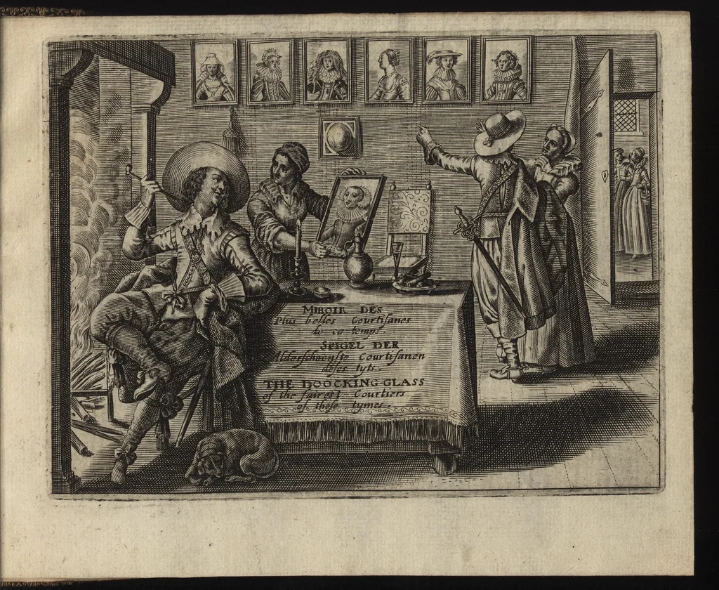 An illustration from Le miroir des plus belles courtisannes de ce temps = Spiegel der alder-schoonste cortisanen deses tijts = Spiegel der allerschönsten Cortisannen diser Zeyt, 1631, leaf 10