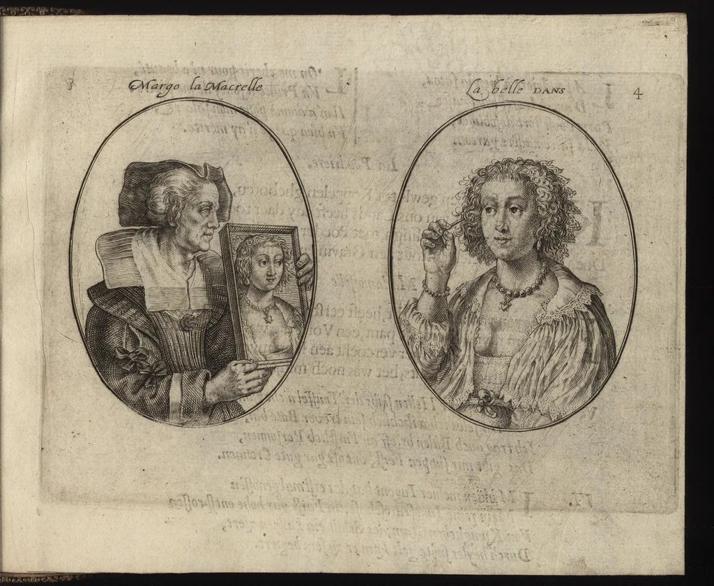 An illustration from Le miroir des plus belles courtisannes de ce temps = Spiegel der alder-schoonste cortisanen deses tijts = Spiegel der allerschönsten Cortisannen diser Zeyt, 1631, leaf 18