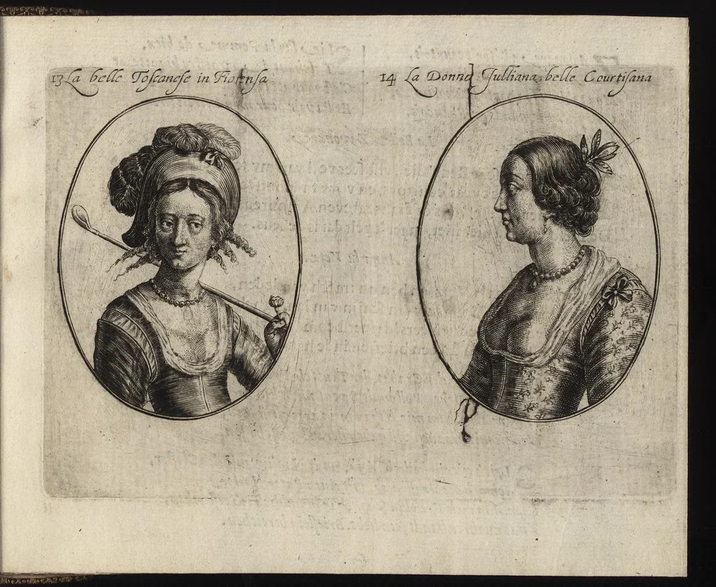 An illustration from Le miroir des plus belles courtisannes de ce temps = Spiegel der alder-schoonste cortisanen deses tijts = Spiegel der allerschönsten Cortisannen diser Zeyt, 1631, leaf 28