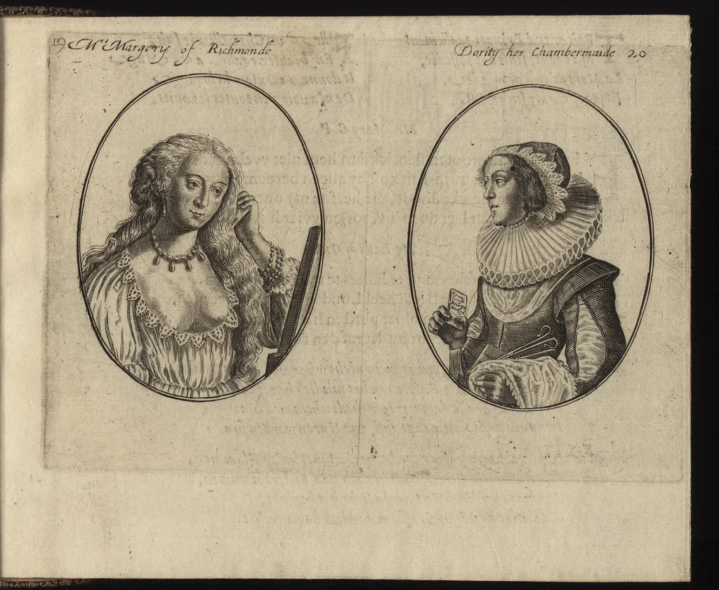 An illustration from Le miroir des plus belles courtisannes de ce temps = Spiegel der alder-schoonste cortisanen deses tijts = Spiegel der allerschönsten Cortisannen diser Zeyt, 1631, leaf 34