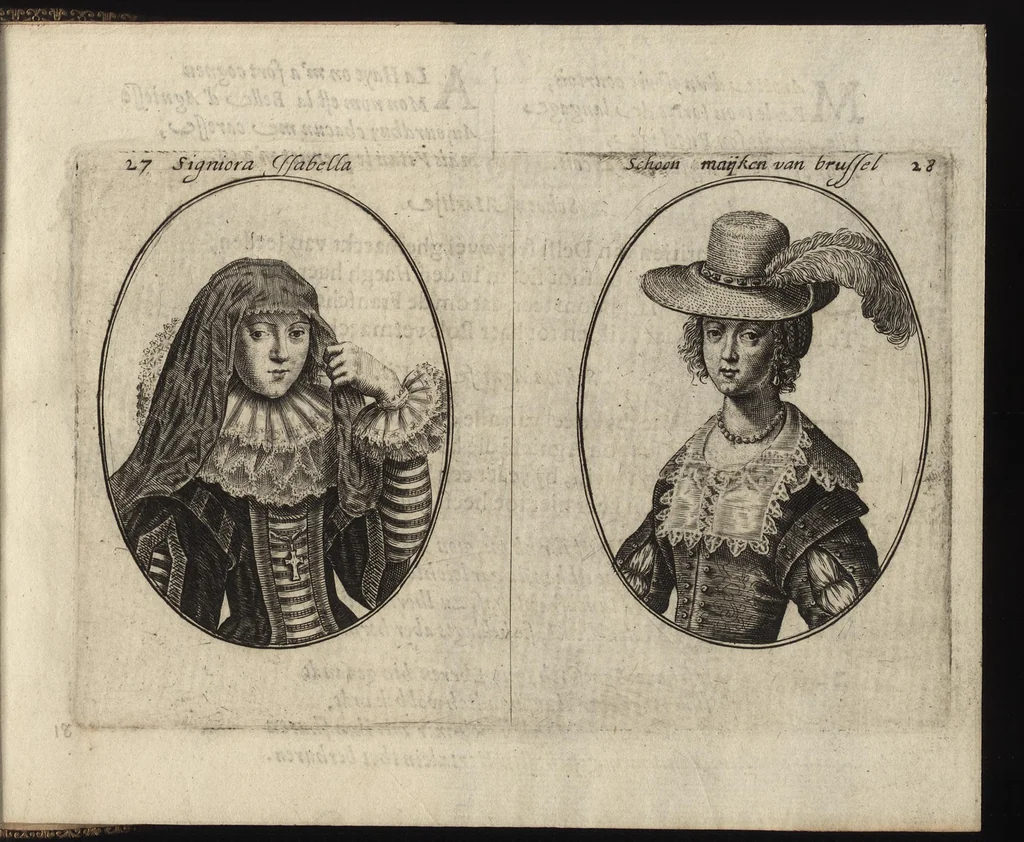 An illustration from Le miroir des plus belles courtisannes de ce temps = Spiegel der alder-schoonste cortisanen deses tijts = Spiegel der allerschönsten Cortisannen diser Zeyt, 1631, leaf 42