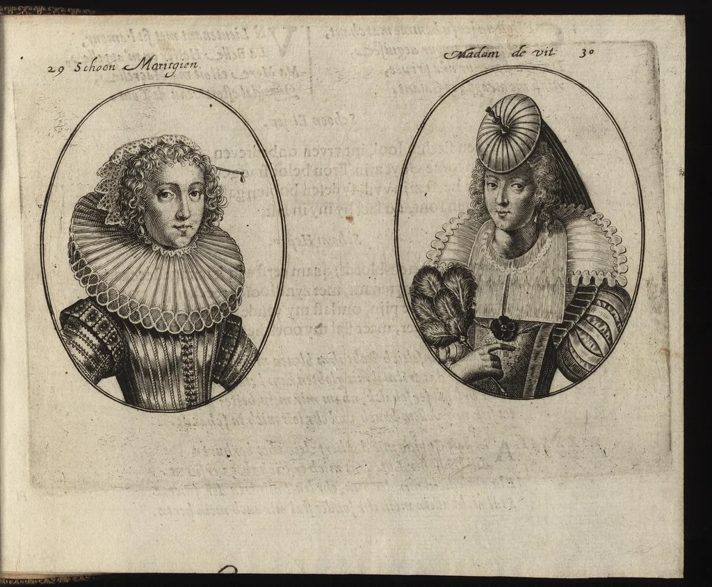 An illustration from Le miroir des plus belles courtisannes de ce temps = Spiegel der alder-schoonste cortisanen deses tijts = Spiegel der allerschönsten Cortisannen diser Zeyt, 1631, leaf 44