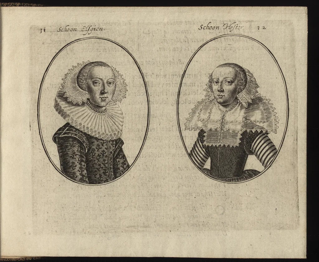 An illustration from Le miroir des plus belles courtisannes de ce temps = Spiegel der alder-schoonste cortisanen deses tijts = Spiegel der allerschönsten Cortisannen diser Zeyt, 1631, leaf 46