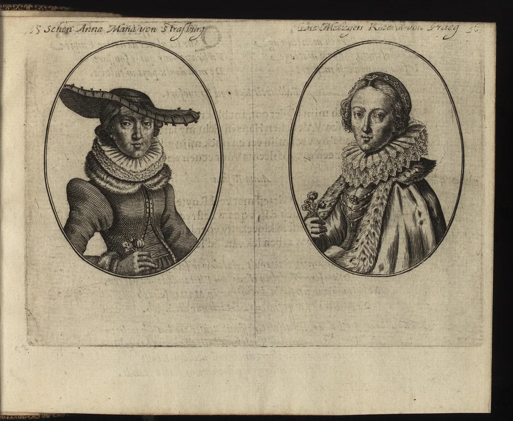 An illustration from Le miroir des plus belles courtisannes de ce temps = Spiegel der alder-schoonste cortisanen deses tijts = Spiegel der allerschönsten Cortisannen diser Zeyt, 1631, leaf 50