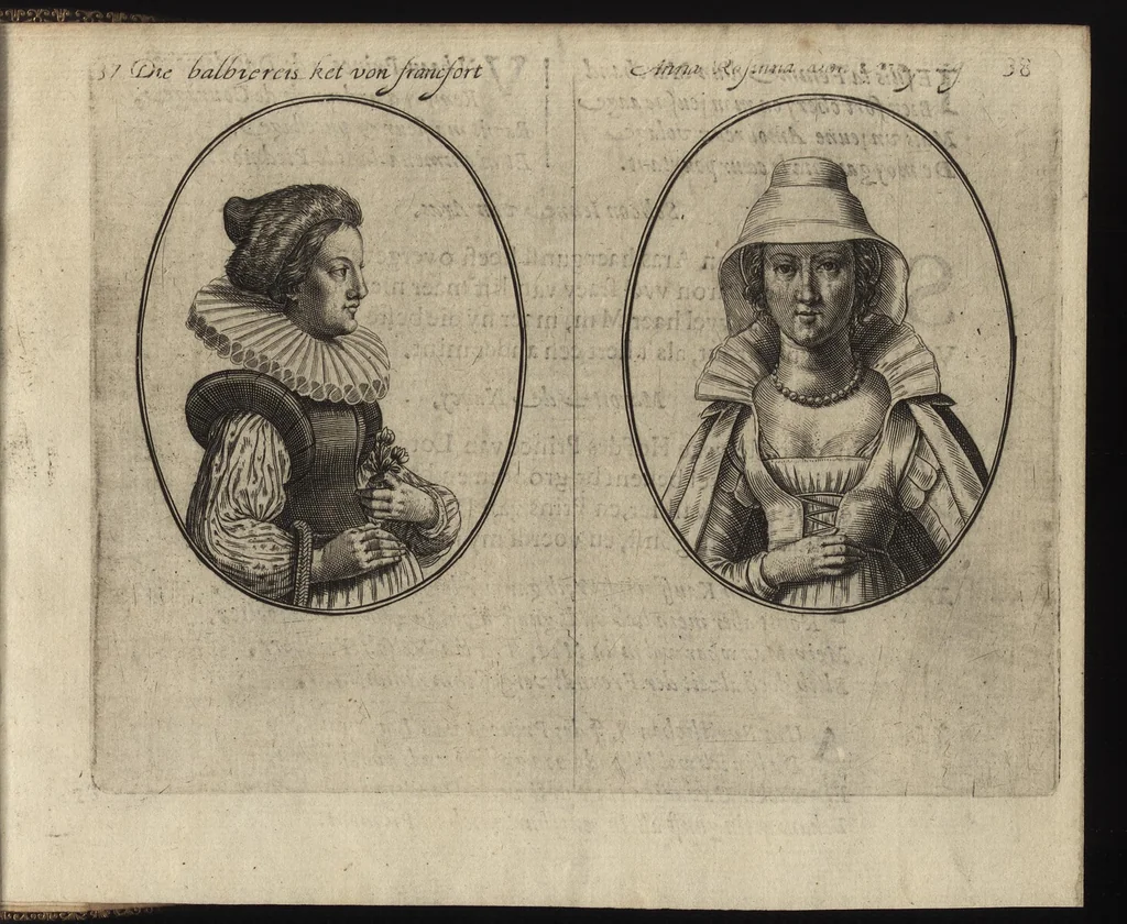 An illustration from Le miroir des plus belles courtisannes de ce temps = Spiegel der alder-schoonste cortisanen deses tijts = Spiegel der allerschönsten Cortisannen diser Zeyt, 1631, leaf 52