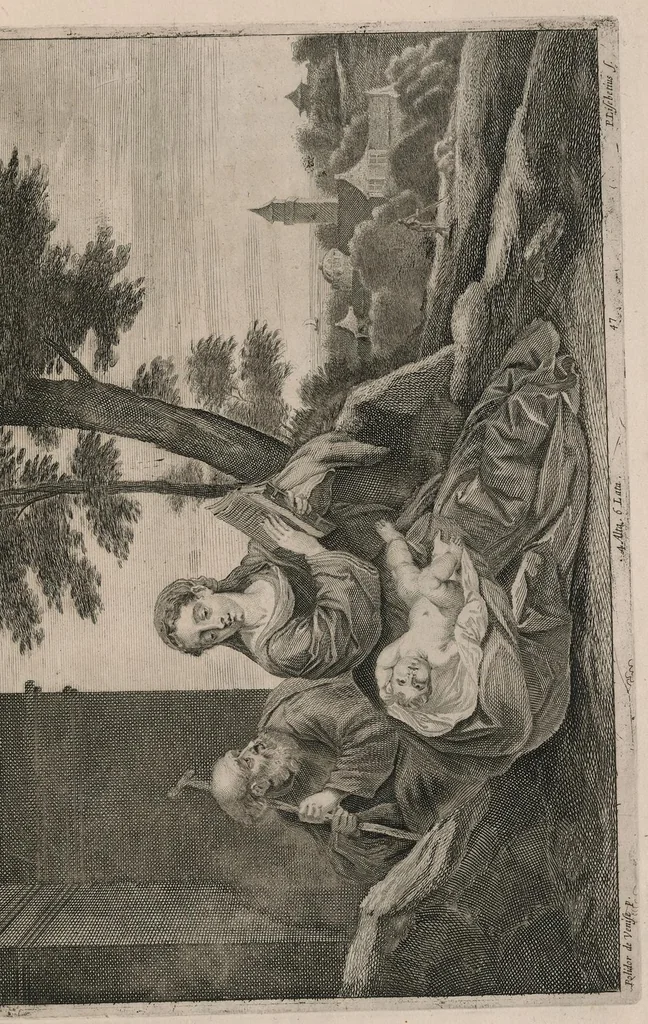 An illustration from Davidis Teniers Antuerpiensis, pictoris, et a cubiculis ser.mis principibus Leopoldo Guil. archiduci et Ioanni Austriaco, Theatrum pictorium : in quo exhibentur ipsius manu delineatae, eiusque curâ in aes incisae picturae archetipae italicae, quas ipse ser.mus archidux in pinacothecam suam Bruxellis collegit, 1660, leaf 100