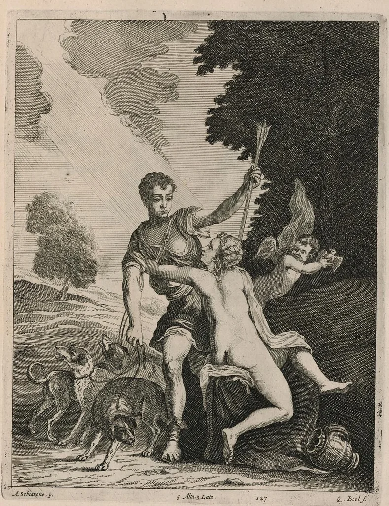 An illustration from Davidis Teniers Antuerpiensis, pictoris, et a cubiculis ser.mis principibus Leopoldo Guil. archiduci et Ioanni Austriaco, Theatrum pictorium : in quo exhibentur ipsius manu delineatae, eiusque curâ in aes incisae picturae archetipae italicae, quas ipse ser.mus archidux in pinacothecam suam Bruxellis collegit, 1660, leaf 254