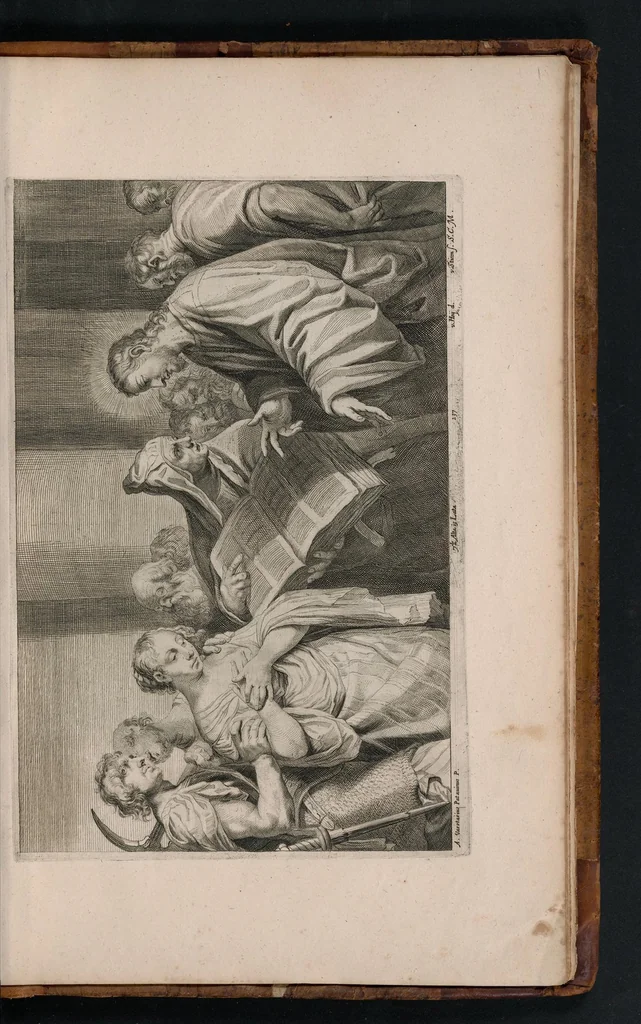 An illustration from Davidis Teniers Antuerpiensis, pictoris, et a cubiculis ser.mis principibus Leopoldo Guil. archiduci et Ioanni Austriaco, Theatrum pictorium : in quo exhibentur ipsius manu delineatae, eiusque curâ in aes incisae picturae archetipae italicae, quas ipse ser.mus archidux in pinacothecam suam Bruxellis collegit, 1660, leaf 464