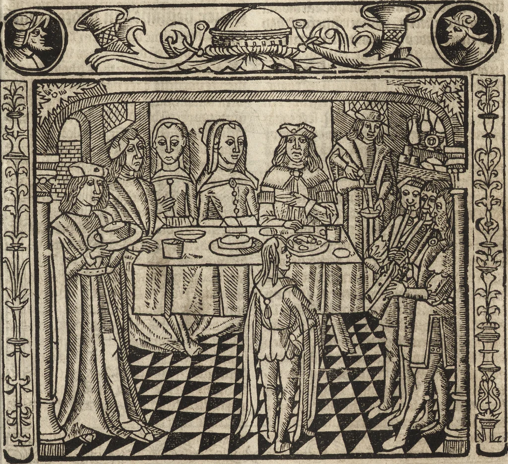 An illustration from Dits die excellente Cronike vā vlaenderē Beghinnende vā Liederick Buc den eersten Forestier tot dē laetstē, die door haer vrome feytē, namaels Grauē vā Vlaendrē ghemaect wordē, achteruolghende die rechte afcomste der voorsz grauē, tot desen onsen doorluchtichstē hoochghborē Keyser Karolo altijt v'meerder des rijcx geborē te Ghendt, etc, 1531, leaf 132