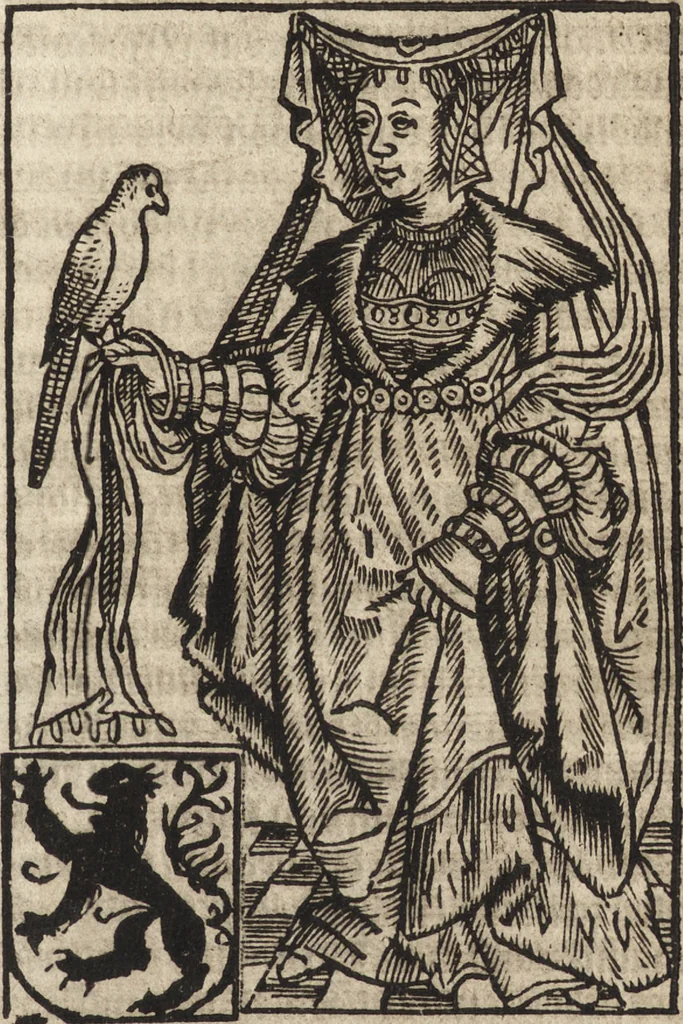 An illustration from Dits die excellente Cronike vā vlaenderē Beghinnende vā Liederick Buc den eersten Forestier tot dē laetstē, die door haer vrome feytē, namaels Grauē vā Vlaendrē ghemaect wordē, achteruolghende die rechte afcomste der voorsz grauē, tot desen onsen doorluchtichstē hoochghborē Keyser Karolo altijt v'meerder des rijcx geborē te Ghendt, etc, 1531, leaf 156