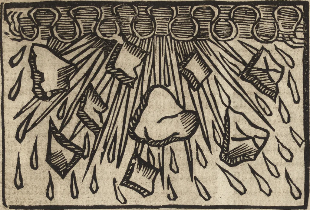An illustration from Dits die excellente Cronike vā vlaenderē Beghinnende vā Liederick Buc den eersten Forestier tot dē laetstē, die door haer vrome feytē, namaels Grauē vā Vlaendrē ghemaect wordē, achteruolghende die rechte afcomste der voorsz grauē, tot desen onsen doorluchtichstē hoochghborē Keyser Karolo altijt v'meerder des rijcx geborē te Ghendt, etc, 1531, leaf 183