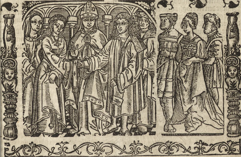 An illustration from Dits die excellente Cronike vā vlaenderē Beghinnende vā Liederick Buc den eersten Forestier tot dē laetstē, die door haer vrome feytē, namaels Grauē vā Vlaendrē ghemaect wordē, achteruolghende die rechte afcomste der voorsz grauē, tot desen onsen doorluchtichstē hoochghborē Keyser Karolo altijt v'meerder des rijcx geborē te Ghendt, etc, 1531, leaf 224
