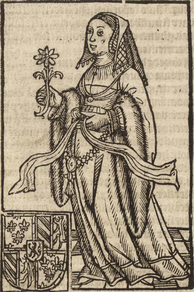 An illustration from Dits die excellente Cronike vā vlaenderē Beghinnende vā Liederick Buc den eersten Forestier tot dē laetstē, die door haer vrome feytē, namaels Grauē vā Vlaendrē ghemaect wordē, achteruolghende die rechte afcomste der voorsz grauē, tot desen onsen doorluchtichstē hoochghborē Keyser Karolo altijt v'meerder des rijcx geborē te Ghendt, etc, 1531, leaf 372