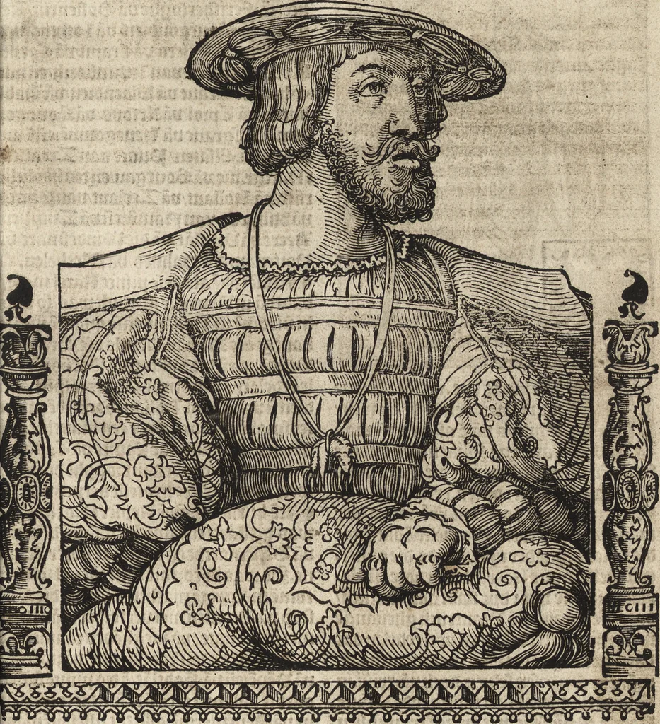 An illustration from Dits die excellente Cronike vā vlaenderē Beghinnende vā Liederick Buc den eersten Forestier tot dē laetstē, die door haer vrome feytē, namaels Grauē vā Vlaendrē ghemaect wordē, achteruolghende die rechte afcomste der voorsz grauē, tot desen onsen doorluchtichstē hoochghborē Keyser Karolo altijt v'meerder des rijcx geborē te Ghendt, etc, 1531, leaf 616
