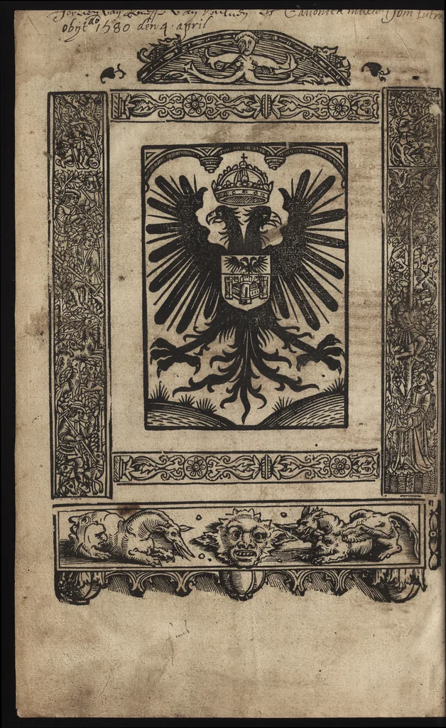 An illustration from Dits die excellente Cronike vā vlaenderē Beghinnende vā Liederick Buc den eersten Forestier tot dē laetstē, die door haer vrome feytē, namaels Grauē vā Vlaendrē ghemaect wordē, achteruolghende die rechte afcomste der voorsz grauē, tot desen onsen doorluchtichstē hoochghborē Keyser Karolo altijt v'meerder des rijcx geborē te Ghendt, etc, 1531, leaf 745