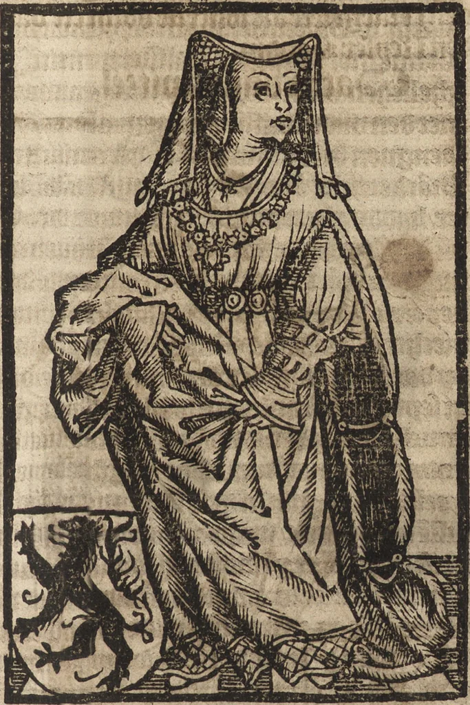 An illustration from Dits die excellente Cronike vā vlaenderē Beghinnende vā Liederick Buc den eersten Forestier tot dē laetstē, die door haer vrome feytē, namaels Grauē vā Vlaendrē ghemaect wordē, achteruolghende die rechte afcomste der voorsz grauē, tot desen onsen doorluchtichstē hoochghborē Keyser Karolo altijt v'meerder des rijcx geborē te Ghendt, etc, 1531, leaf 92