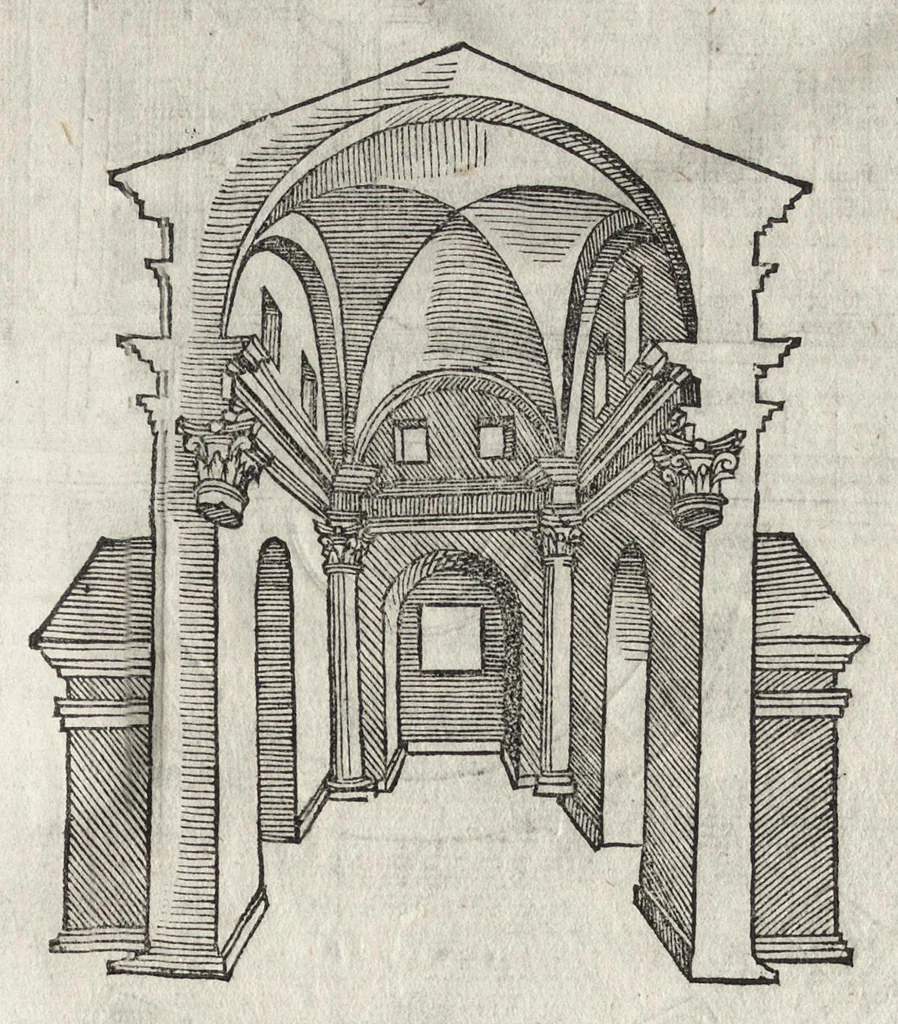 An illustration from La pratica della perspettiva : opera molto vtile a pittori, a scvltori, & ad architetti : con due tauole, una de' capitoli principali, l'altra delle cose piu notabili contenue nella presente opera, 1568, leaf 156